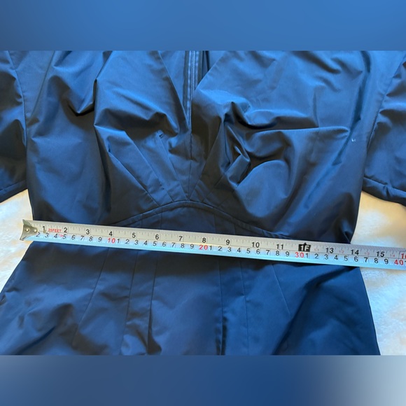 TORY BURCH Tech Poplin Midi Dress Navy PREPPY elegant Fit & Flare Sz XS pockets - Picture 9 of 12